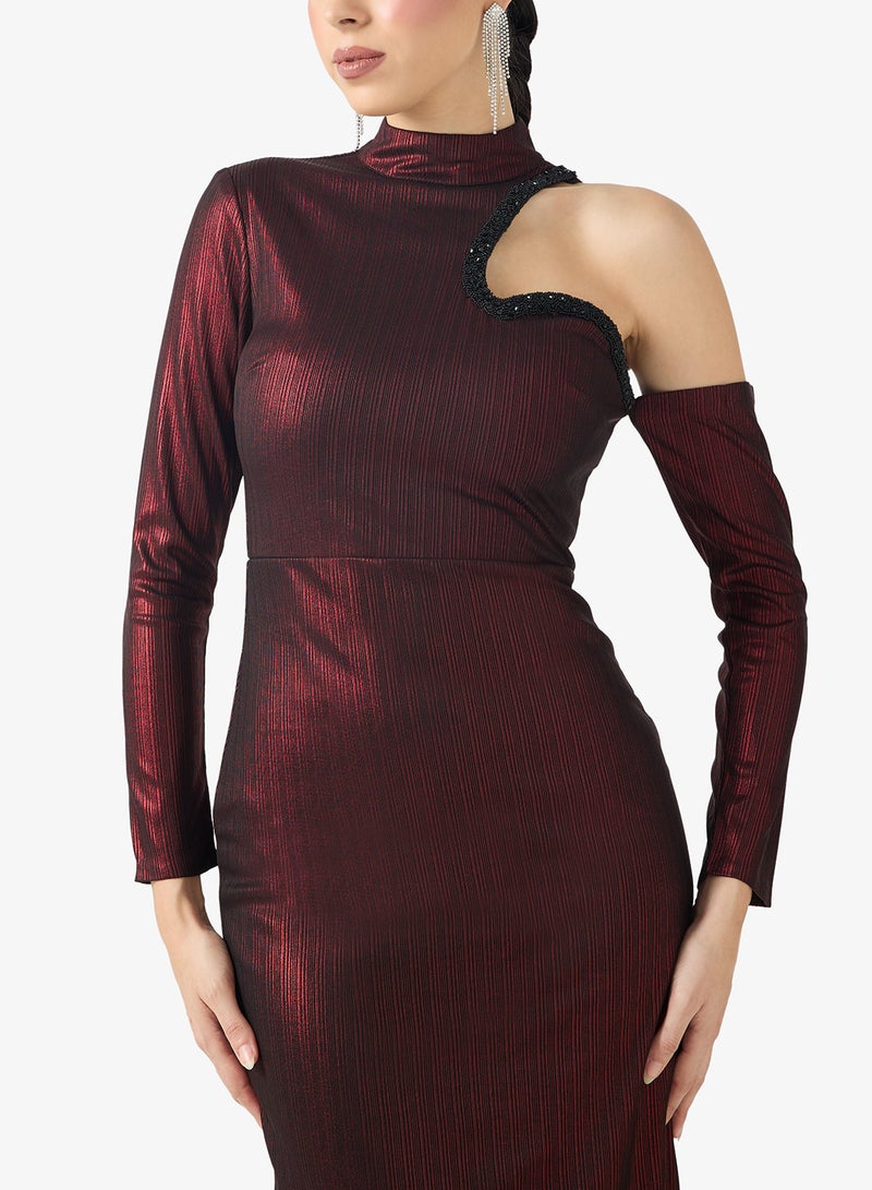 Threadz by Ajooni Asymmetrical Metallic Dress - Image 3